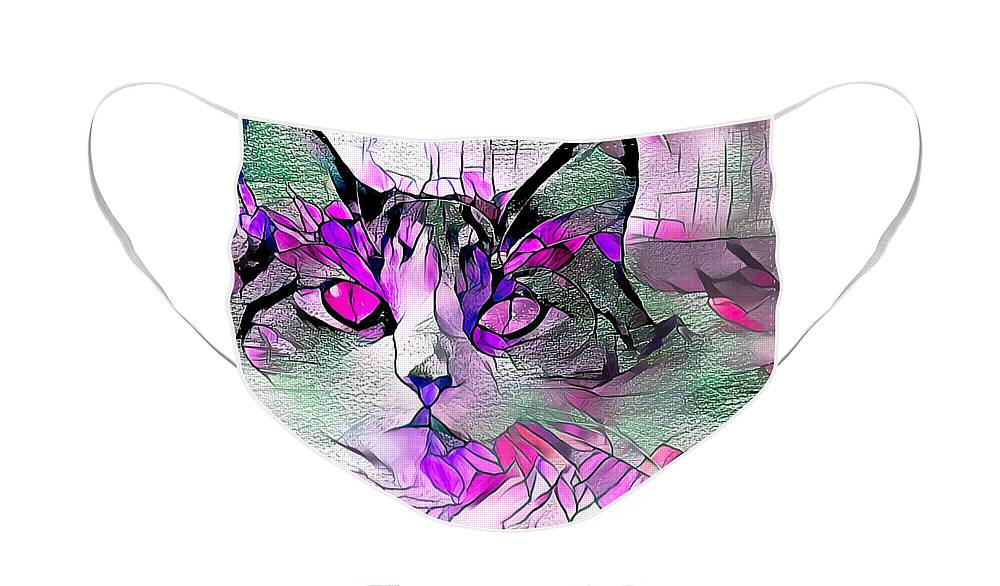 Kitten Face Mask featuring the digital art Abstract Calico Cat Purple Glass by Don Northup