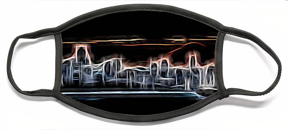 Dark Face Mask featuring the digital art Abstract City Neon by Rick Deacon