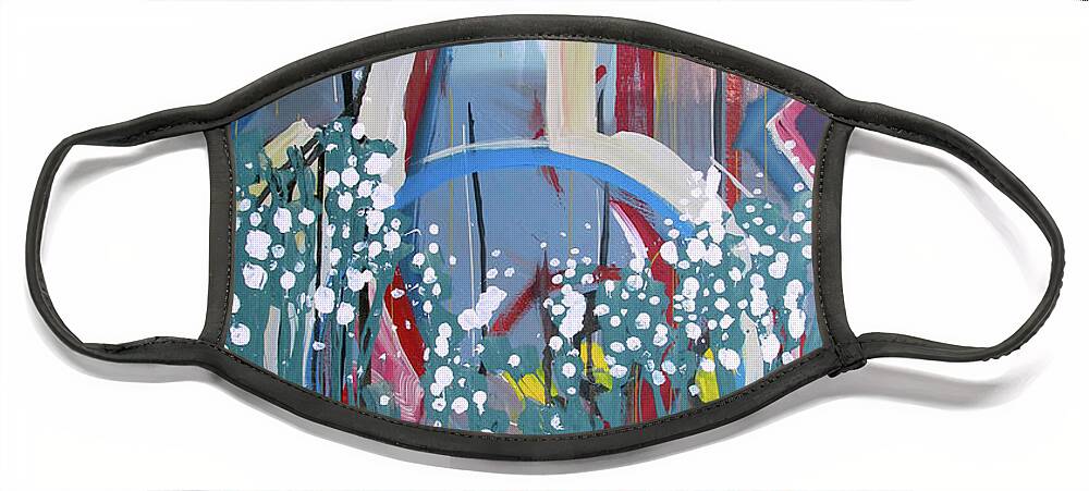  Face Mask featuring the painting Abstract Floral Circle by John Gholson