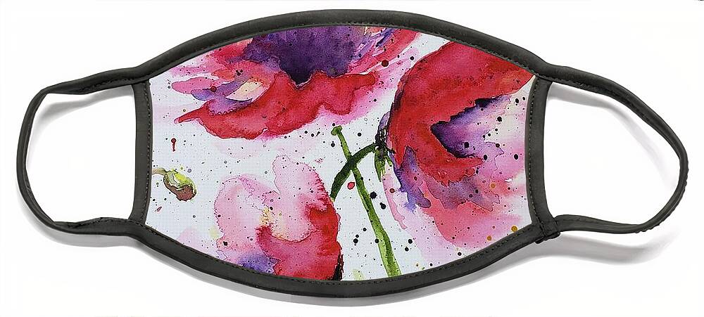 Floral Face Mask featuring the painting Abstract Poppies by Lisa Debaets