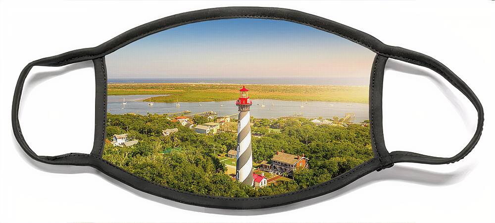 Architecture Face Mask featuring the photograph Aerial sunset view of Saint Augustine lighthouse by Rod Gimenez