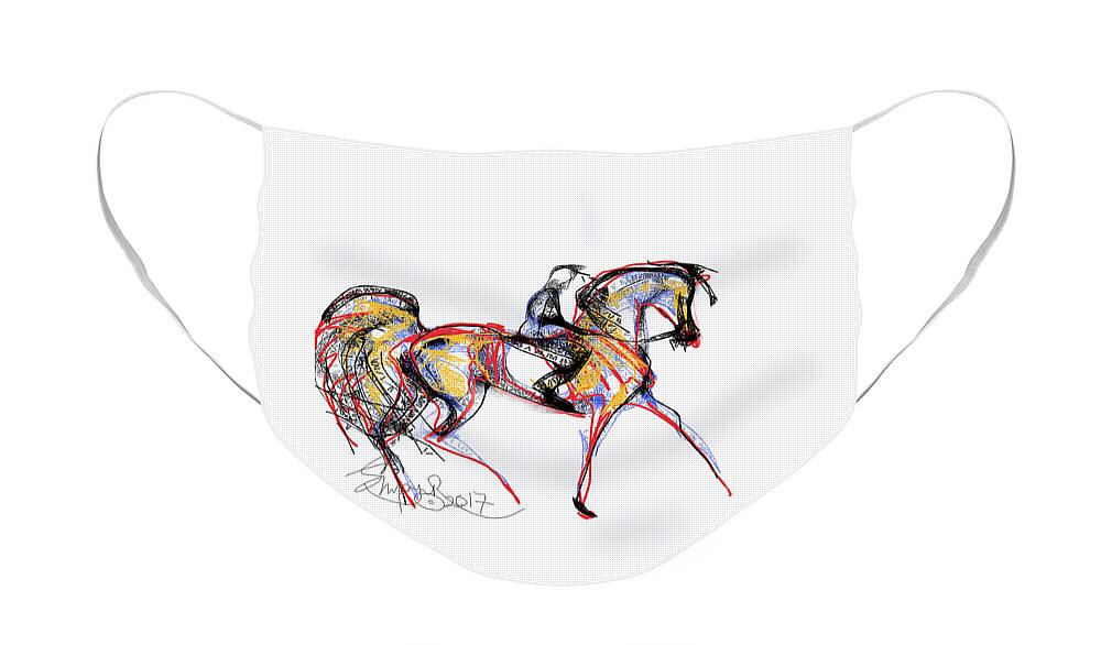 Contemporary Horse Painting Face Mask featuring the digital art After the Derby by Stacey Mayer