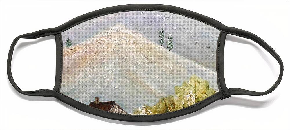 Snowy Landscape Face Mask featuring the painting After The Ice Storm by Angeles M Pomata