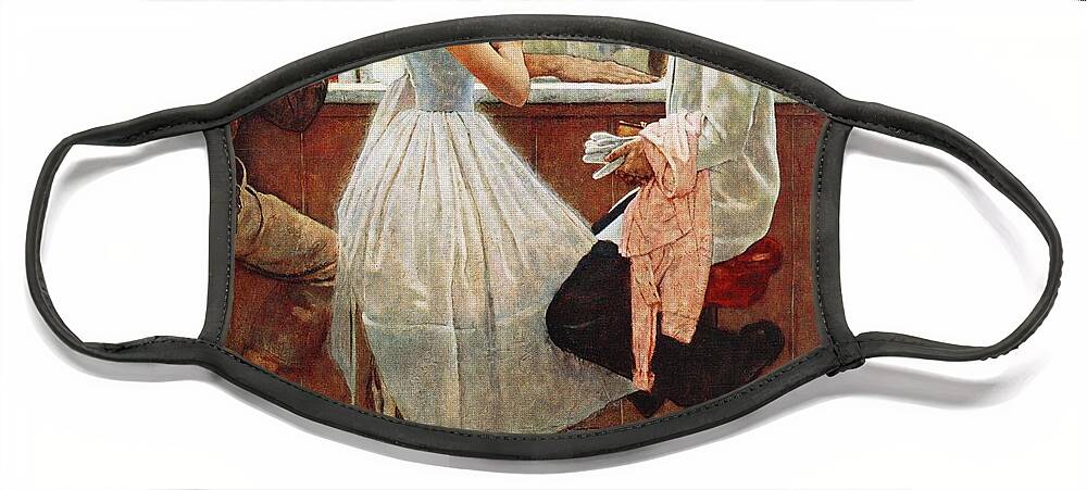 Corsage Face Mask featuring the painting After The Prom by Norman Rockwell