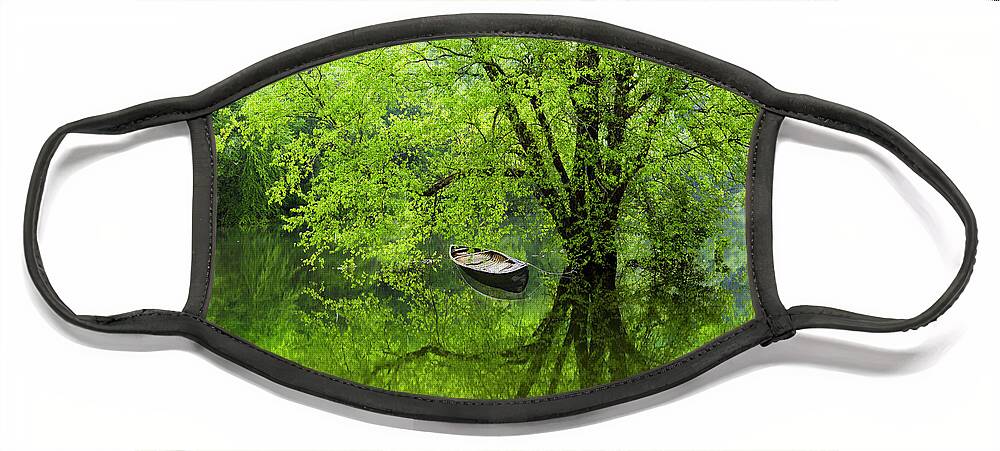 Boats Face Mask featuring the photograph After the Rain on the Valley River II by Debra and Dave Vanderlaan