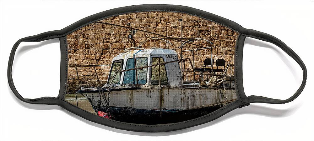 Aging Face Mask featuring the photograph Aging Boat in Akko Israel by Roberta Kayne