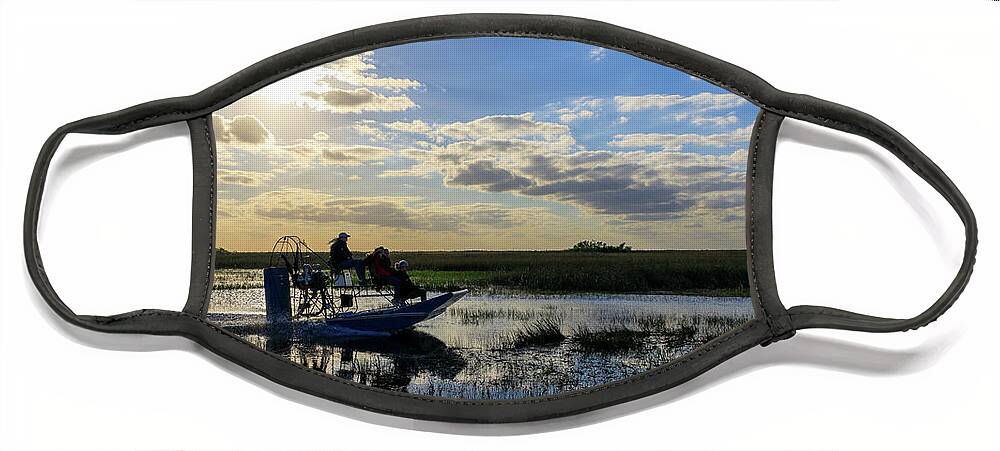 Airboat Face Mask featuring the photograph Airboat at Sunset #660 by Michael Fryd