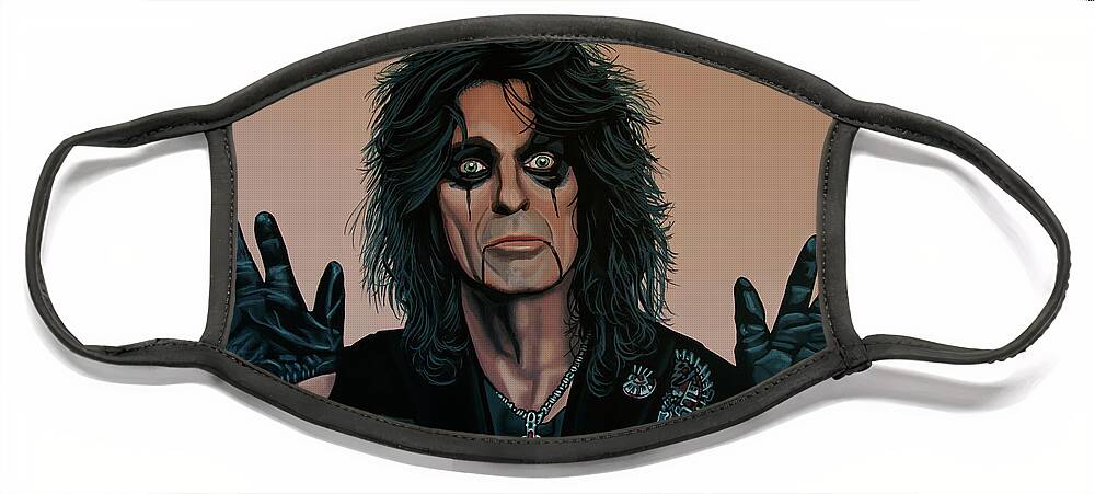 Alice Cooper Face Mask featuring the painting Alice Cooper Painting 2 by Paul Meijering