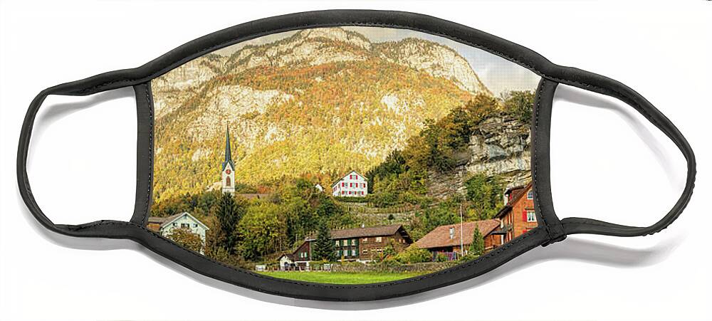 Alpine Face Mask featuring the photograph Alpine Mountain Village Panorama by Rick Deacon