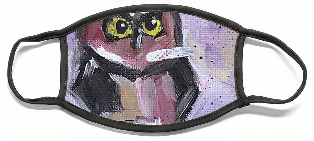 Owl Face Mask featuring the painting Annoyed Little Owl by Roxy Rich