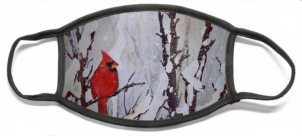 Cardinal Face Mask featuring the painting Arlene's Redbird by Ann Frederick
