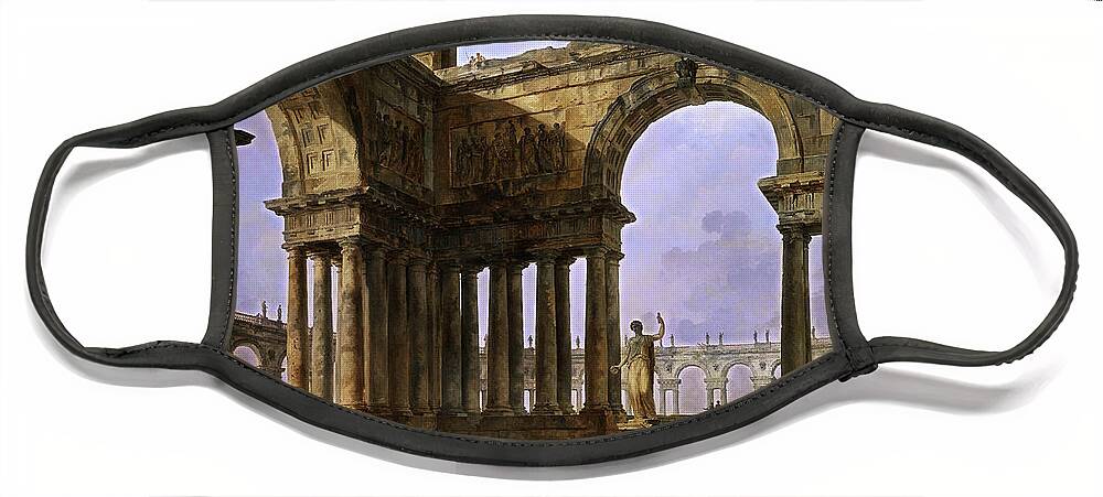 The Landing Place Face Mask featuring the painting The Landing Place by Hubert Robert by Rolando Burbon