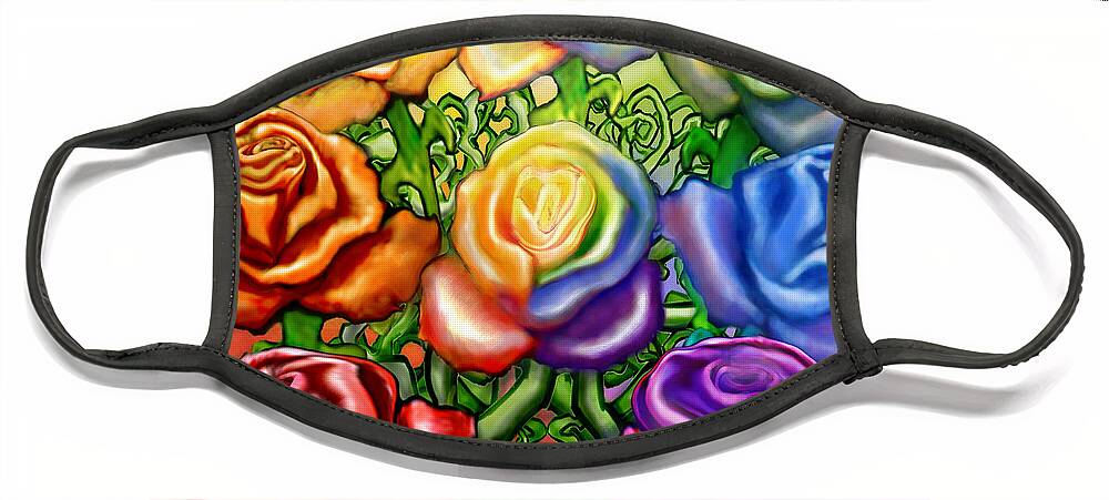 Rainbow Face Mask featuring the digital art Rainbow of Roses by Kevin Middleton