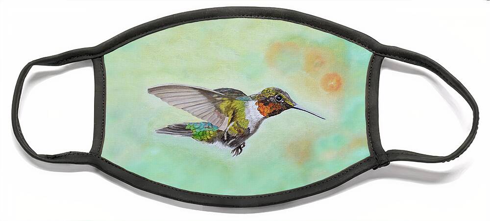 Hummingbird Face Mask featuring the painting Motley Flying Hummer by Angeles M Pomata