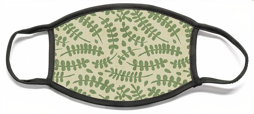Pattern Face Mask featuring the painting Botanical Pattern Cream and Sage by Jen Montgomery