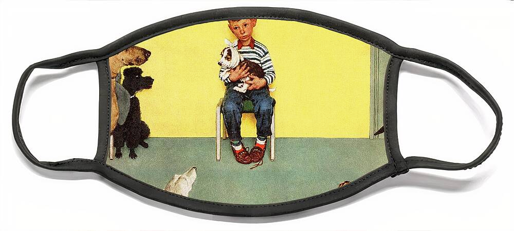 Boy Face Mask featuring the painting At The Vets by Norman Rockwell