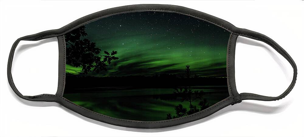 Aurora Borealis Face Mask featuring the photograph Aurora Behind The Trees by Dale Kauzlaric