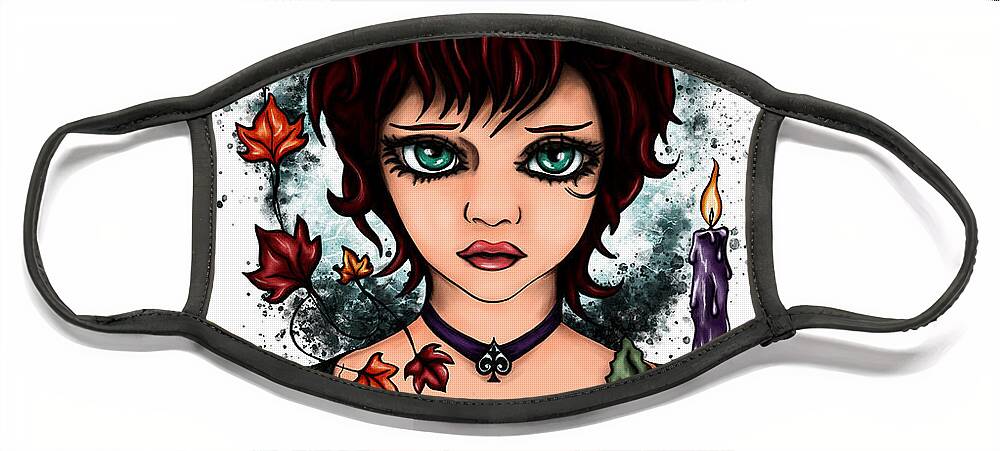Semi-realistic Portrait Face Mask featuring the painting Semi-realistic witchy girl portrait, autumn girl by Nadia CHEVREL