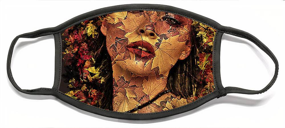 Young Woman Face Mask featuring the digital art Autumn Spirit by Kathy Kelly