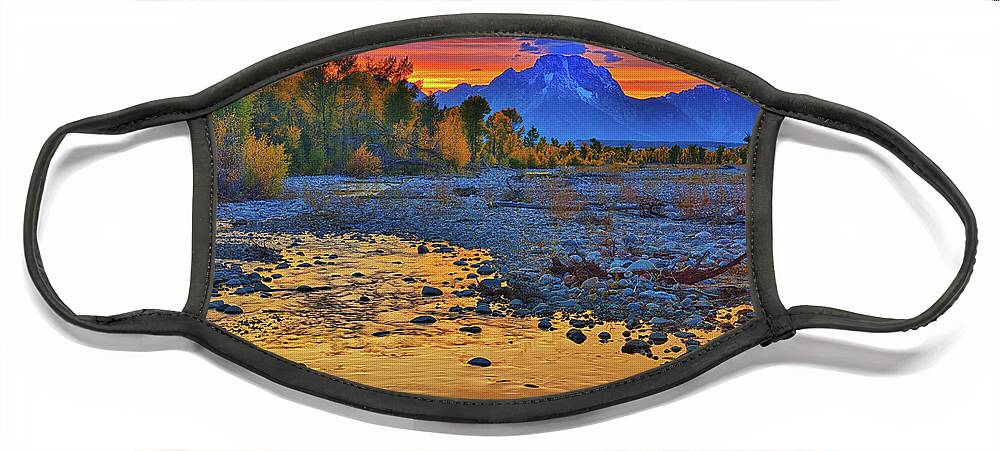 Autumn Sunset Face Mask featuring the photograph Autumn Sunset Along Spread Creek by Greg Norrell