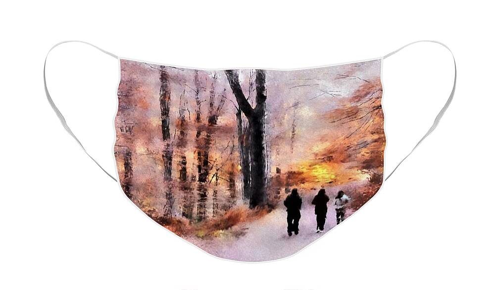 Landscape Face Mask featuring the painting Autumn Walkers by Diane Chandler