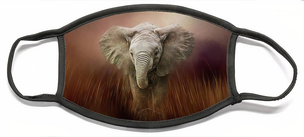 Photography Face Mask featuring the digital art Baby Elephant Painted by Terry Davis