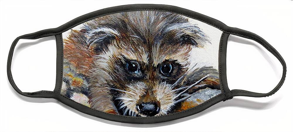 Raccoon Face Mask featuring the painting Baby Raccoon by Marilyn McNish