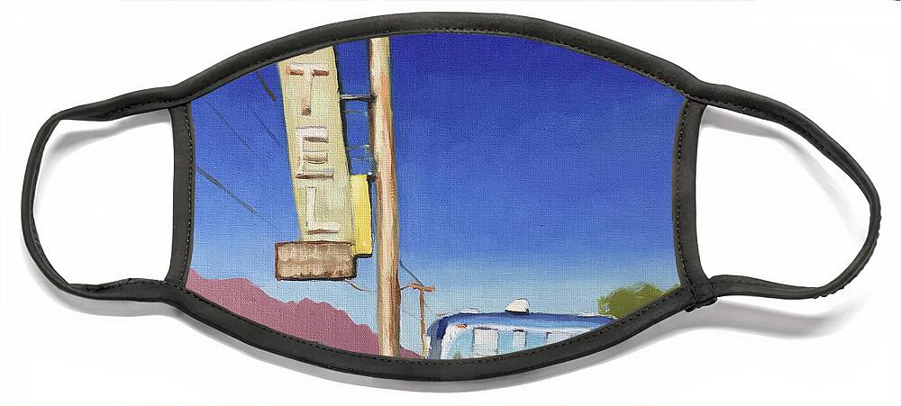 Airstream Face Mask featuring the painting Bagdhad Cafe, Route 66 by Elizabeth Jose