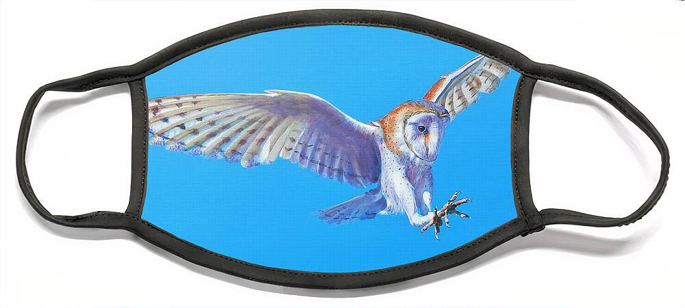 Barn Owl Face Mask featuring the painting Barn Owl Landing by John Neeve
