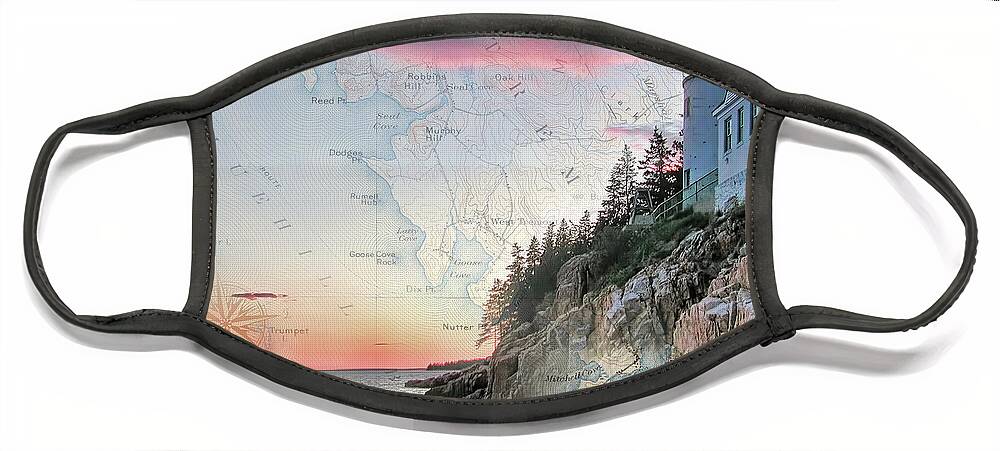 Lighthouses Of New England Face Mask featuring the photograph Bass Harbor lighthouse on a chart by Jeff Folger