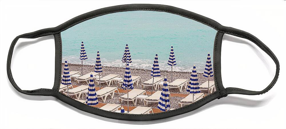 Beach Umbrellas In Nice Face Mask featuring the photograph Beach Umbrellas in Nice by Melanie Alexandra Price