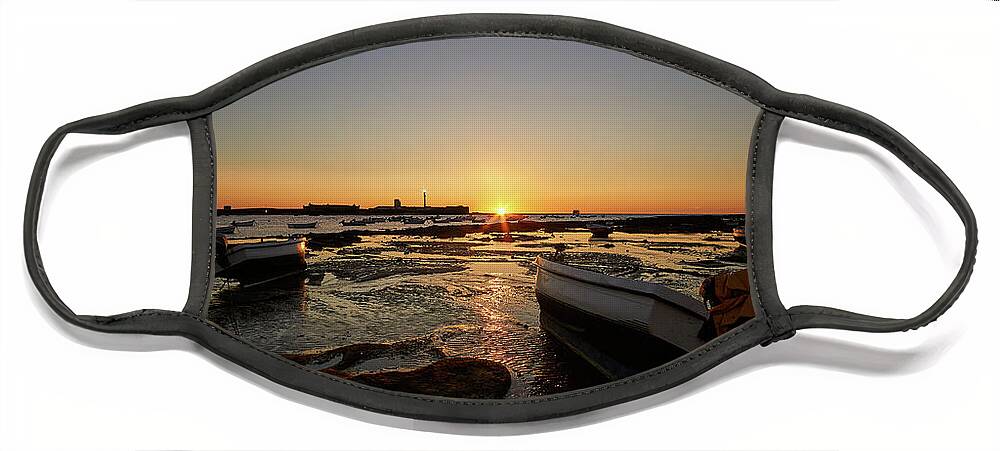 Andalucia Face Mask featuring the photograph Beached Boats at Sunset La Caleta Cadiz Andalusia by Pablo Avanzini