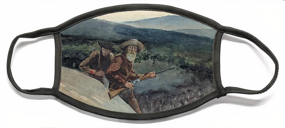 Winslow Homer Face Mask featuring the drawing Bear Hunting, Prospect Rock by Winslow Homer