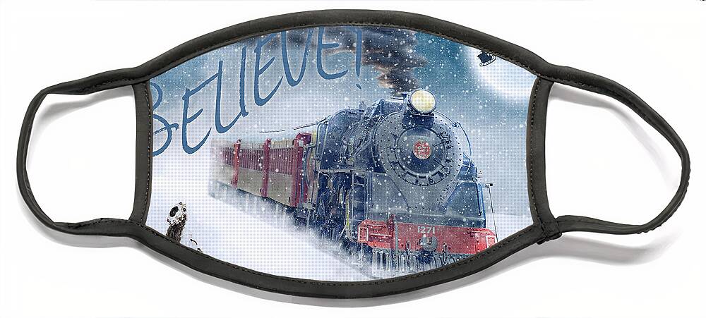 Christmas Face Mask featuring the digital art Believe in the Wonder Holiday Card by Teresa Wilson