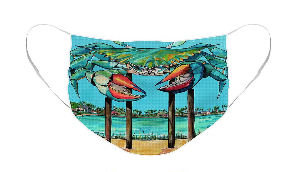Big Blue Crab Face Mask featuring the painting Big Blue Crab Rockport by Patti Schermerhorn