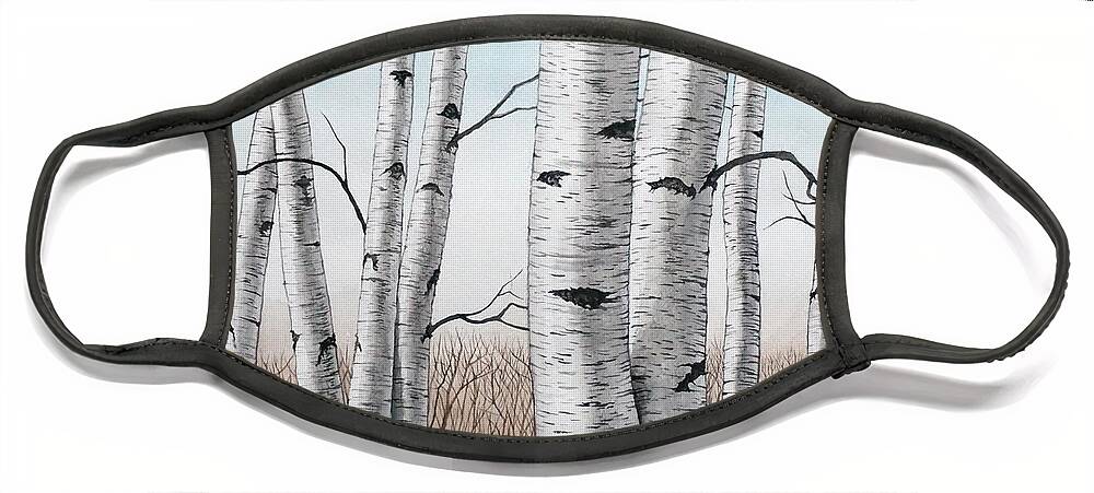 Birch Face Mask featuring the painting Birch Trees in Early Winter in Watercolor by Christopher Shellhammer