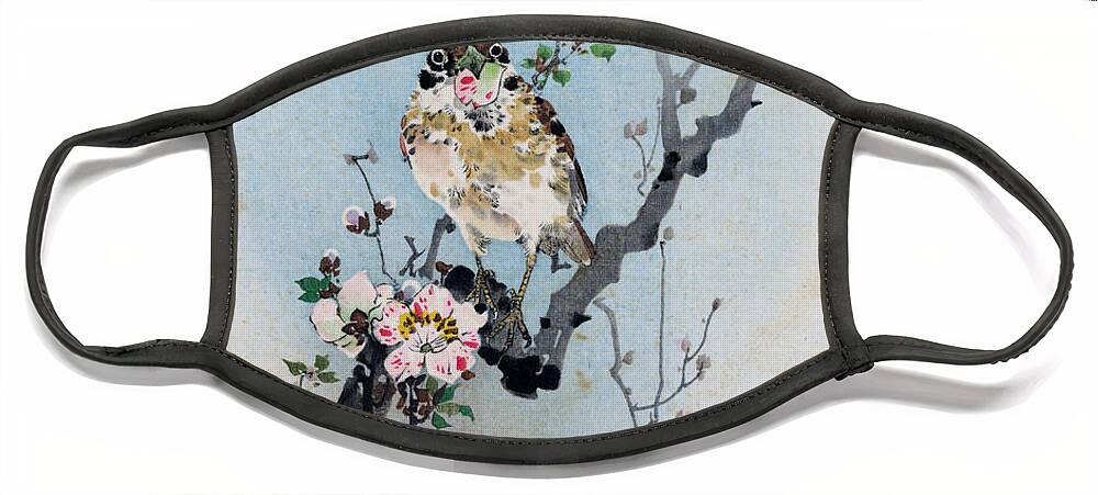 Rioko Face Mask featuring the painting Bird and Petal by Rioko