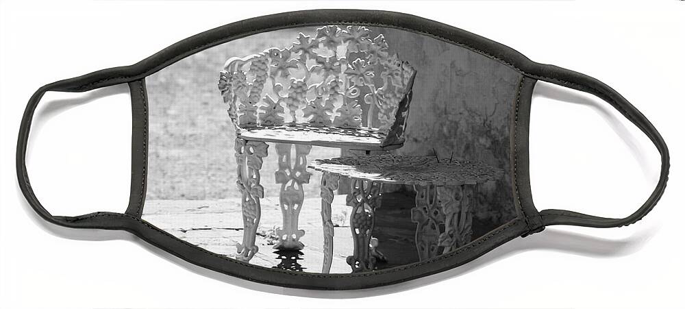 Black And White Face Mask featuring the photograph Black and White Seating Area Fort Stanton New Mexico by Colleen Cornelius