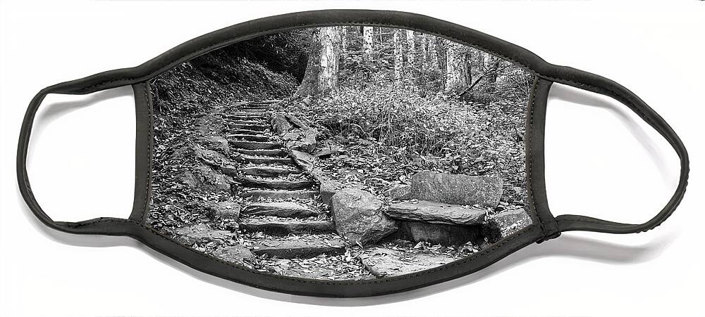 Black And White Face Mask featuring the photograph Black And White Stone Bench by Phil Perkins