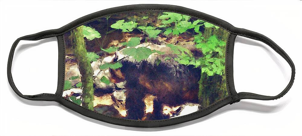 Bear Face Mask featuring the digital art Black Bear In Woods by Phil Perkins