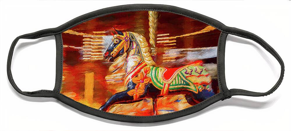 Amusement Face Mask featuring the digital art Black Carousel Horse Painting by Rick Deacon
