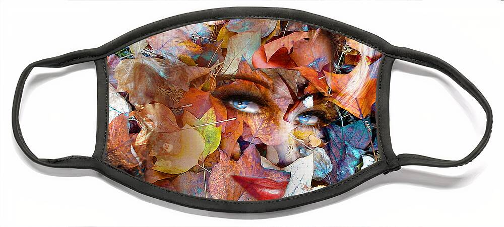 Angie Braun Face Mask featuring the digital art Blue Eyes Autumn Smile by Angie Braun