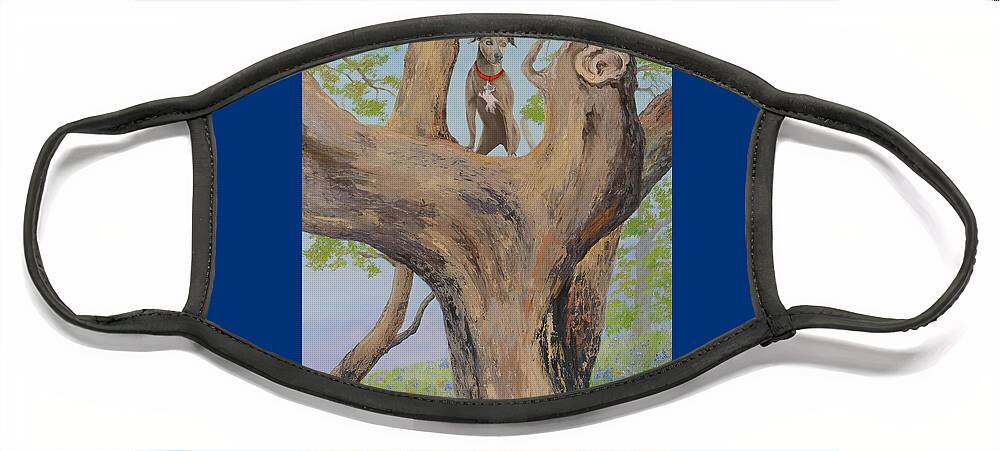 Dog Face Mask featuring the painting Blue Lacy in a Tree by Daniel Adams