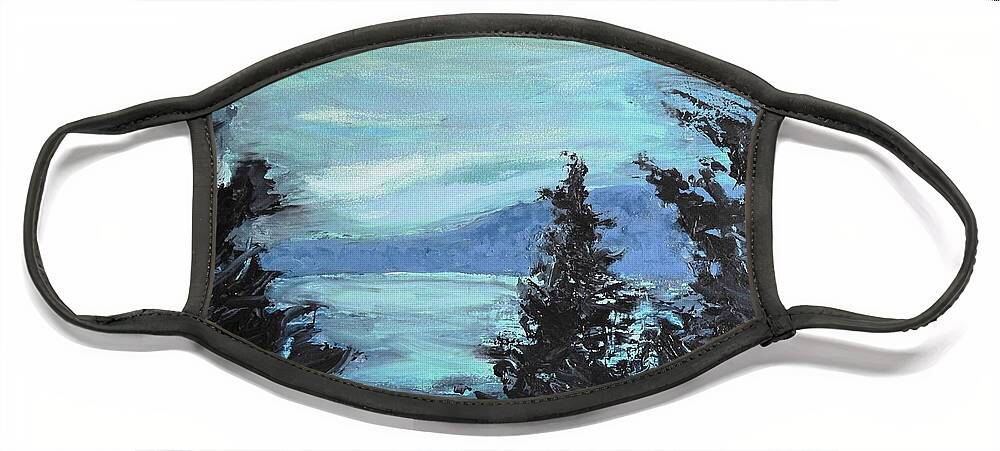 Blue Mountain Face Mask featuring the painting Blue Mountain Dusk by Petra Burgmann