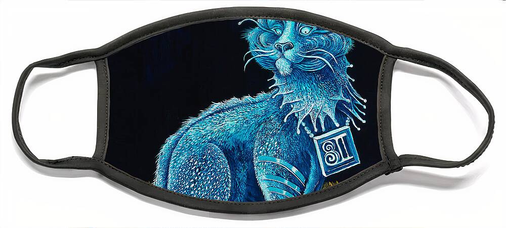 Tiger Face Mask featuring the painting Blue Testament by Yom Tov Blumenthal