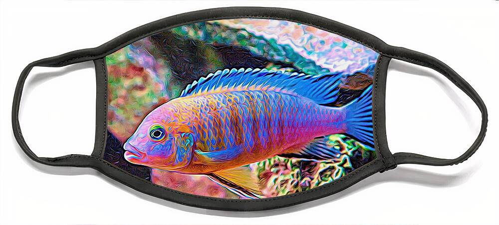 African Cichlid Face Mask featuring the digital art Blue Zebra Limestone Expressionism by Don Northup