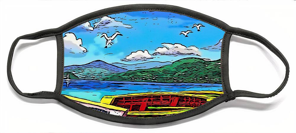 Boats Face Mask featuring the digital art Boats On Grand Anse Beach by Laura Forde