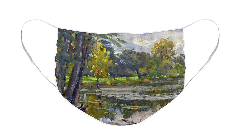 Bond Lake Face Mask featuring the painting Bond Lake Park by Ylli Haruni