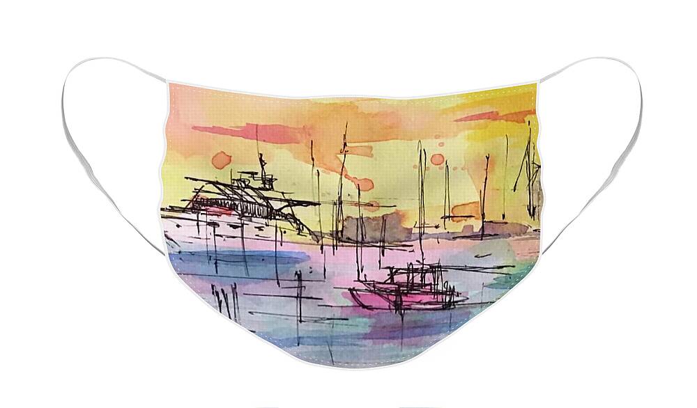 Boothbay Face Mask featuring the drawing Boothbay 2 by Jason Nicholas