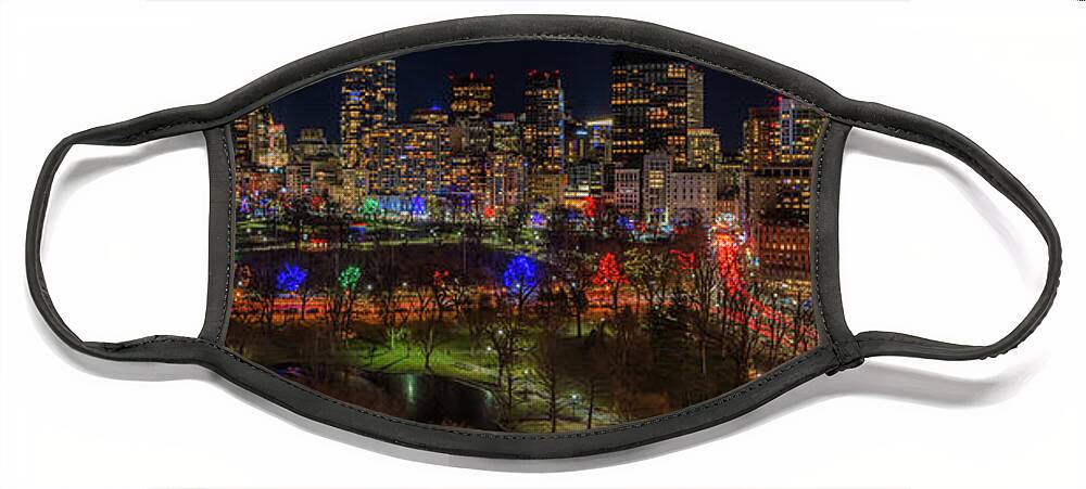 Boston Face Mask featuring the photograph Boston Common Holiday Lights Panorama by Kristen Wilkinson